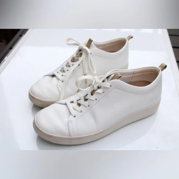 Vionic White Leather Low-Top Sneakers with Gold Accents - Picture 12 of 12